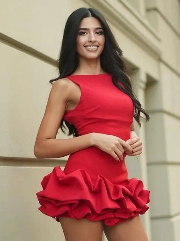 Zara bodysuit dress Red Ruffle skirt bodycon formal evening date coctail - Image 9
