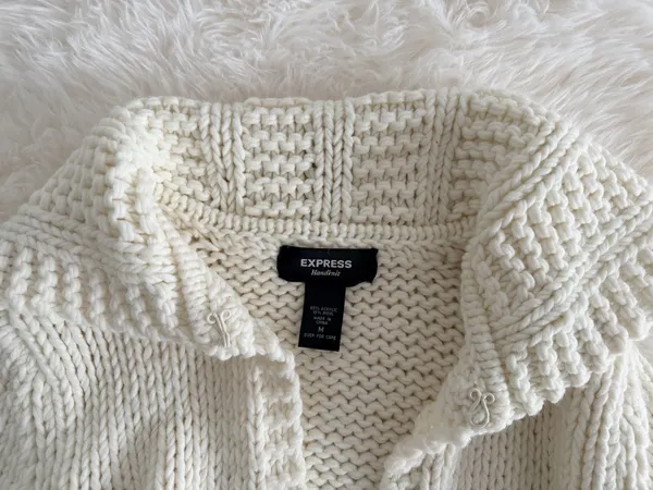 Express Handknit Cream Chunky Cardigan Sweater with Oversized Collar - Image 2