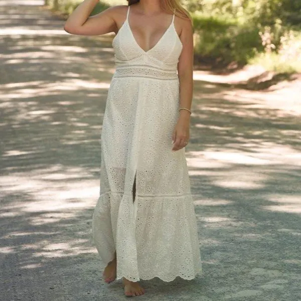 ✨3xHP✨Embroider Cami Pearl Button Maxi Dress✨ White Size L - Image 9