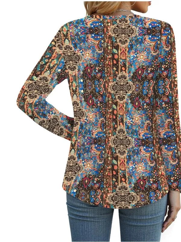 Boutique Women's Boho Paisley Long-Sleeve Blouse - Multicolor - Image 4