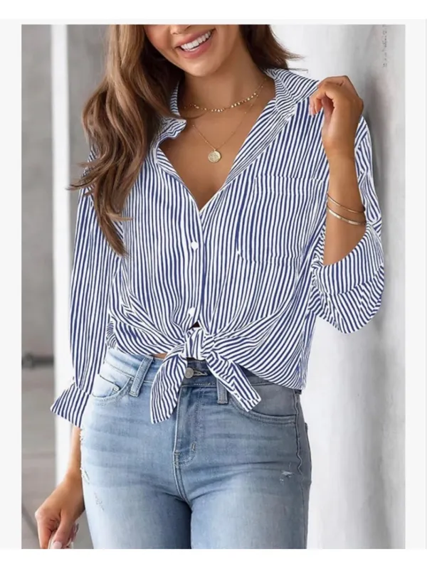NEW Button Down Striped Classic Long Sleeve Collared Career Shirt S - Image 5