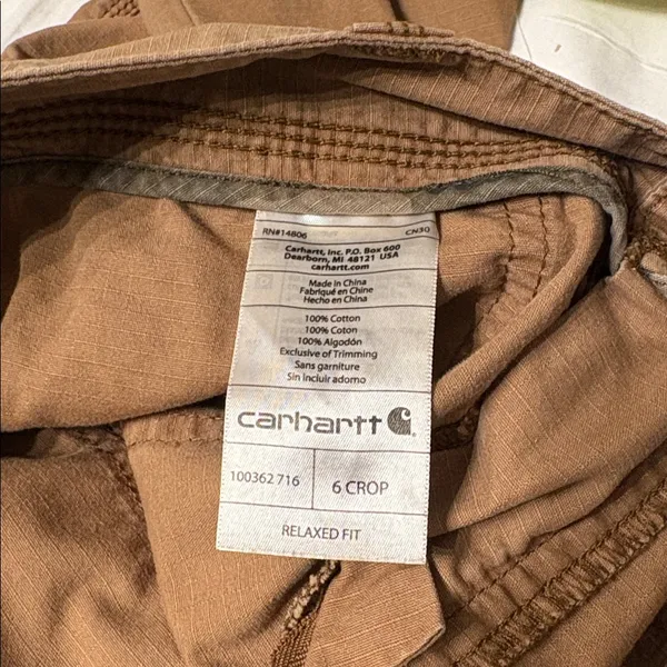Carhartt Tan Relaxed Fit Capri Pants Ripstop 100% Cotton Farmcore SZ 6 - Image 12