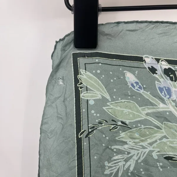 Silk Scarf Square Floral Silk Sheer Teal Blue Delicate Head Waist Tie Elegant - Image 2