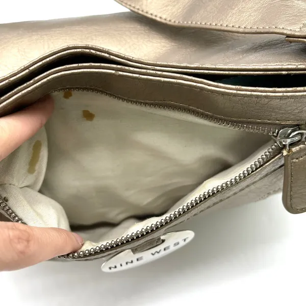 Nine West‎ Shoulder Bag Handbag Bronze Gold Metallic Faux Leather Glam Classic - Image 10