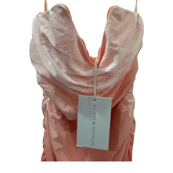 Saints + Secrets Strapless Ruched Maxi Dress in Orange Ombré Size Large NWT - Image 2
