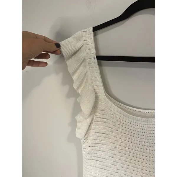 Anthropologie Ruffled Pointelle Knit Mini Dress in Ivory Womens S - Image 7