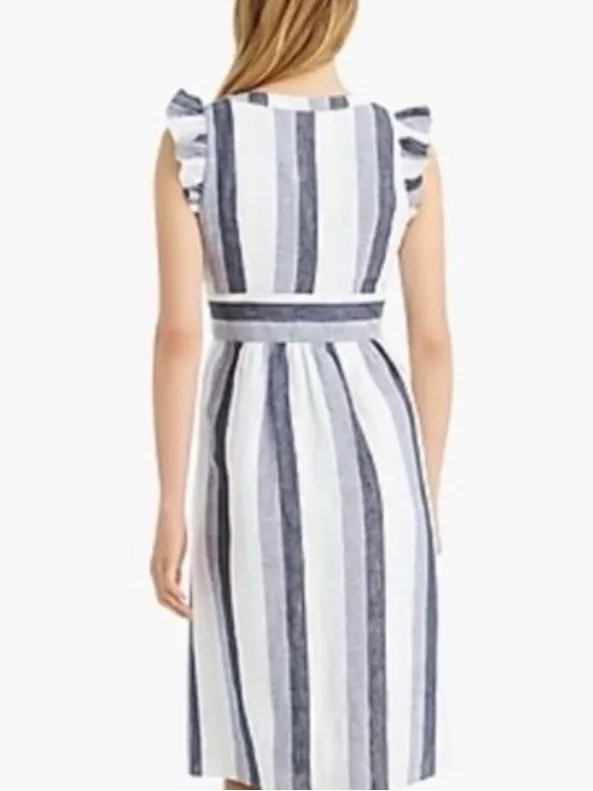 J. CREW Point Sur 100% Linen Stripe Midi Dress Buttons size 4 Resortwear summer - Image 5