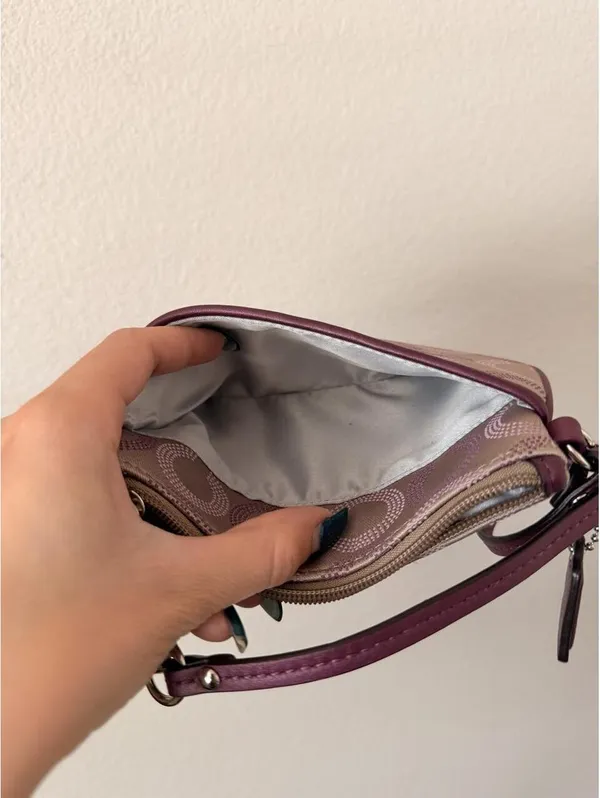 Vintage Purple and Tan Coach Wristlet - Image 4