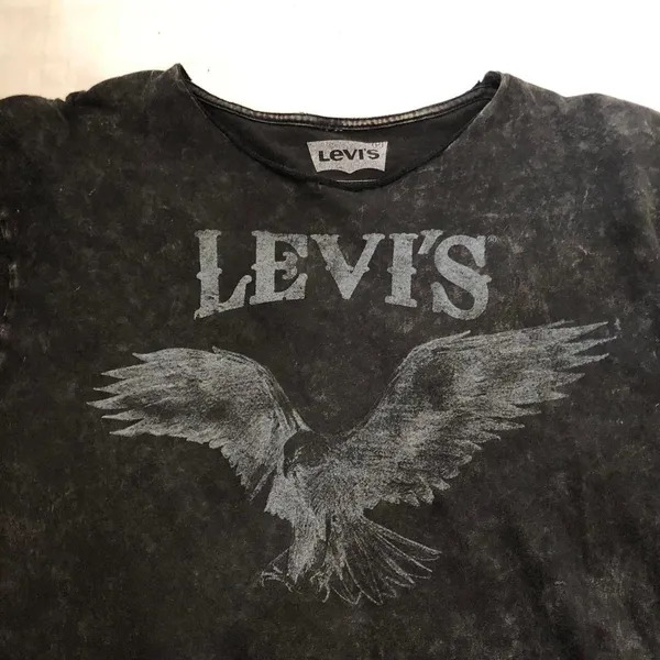 Y2K Black faded acid wash graphic tee t-shirt eagle wings gothic punk rock emo streetwear 100% cotton-L Measurement in pics - Image 4