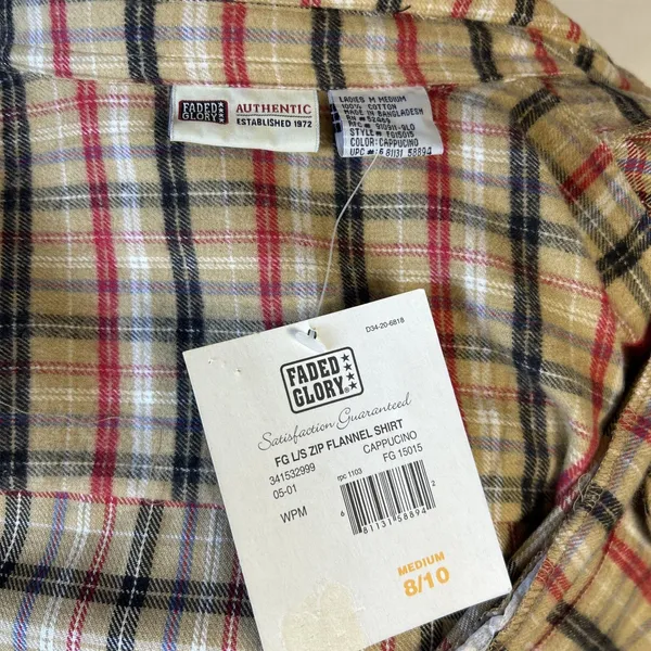 Faded Glory Women’s Size M Plaid Flannel Shirt Western Pullover Zipper New - Image 7