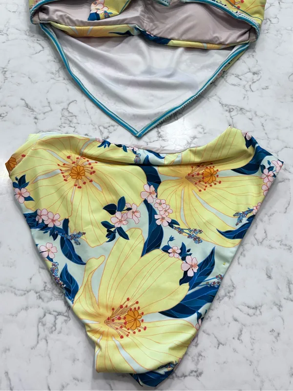 Farm Rio X Anthropologie Floral Print Bandana Bikini Top & High Leg Bottom Set S - Image 11