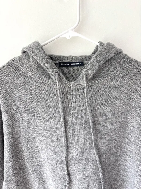Brandy Melville Grey Knit Hoodie Soft Knit Wool Blend Cozy Loungewear Preppy - Image 2