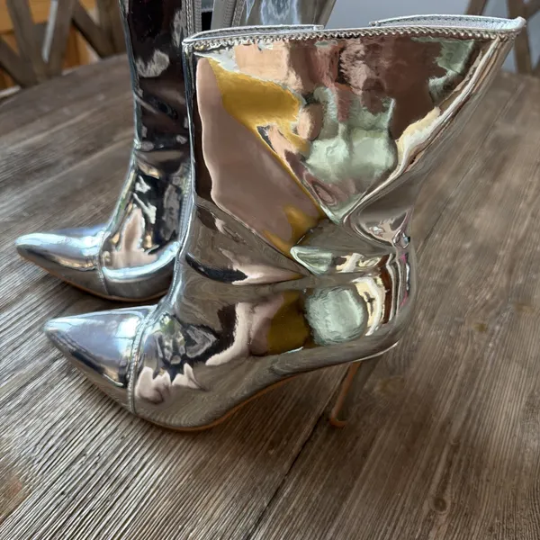 Shiny Silver Ankle boots Size 37 US 7 costume club high heels stiletto party - Image 3