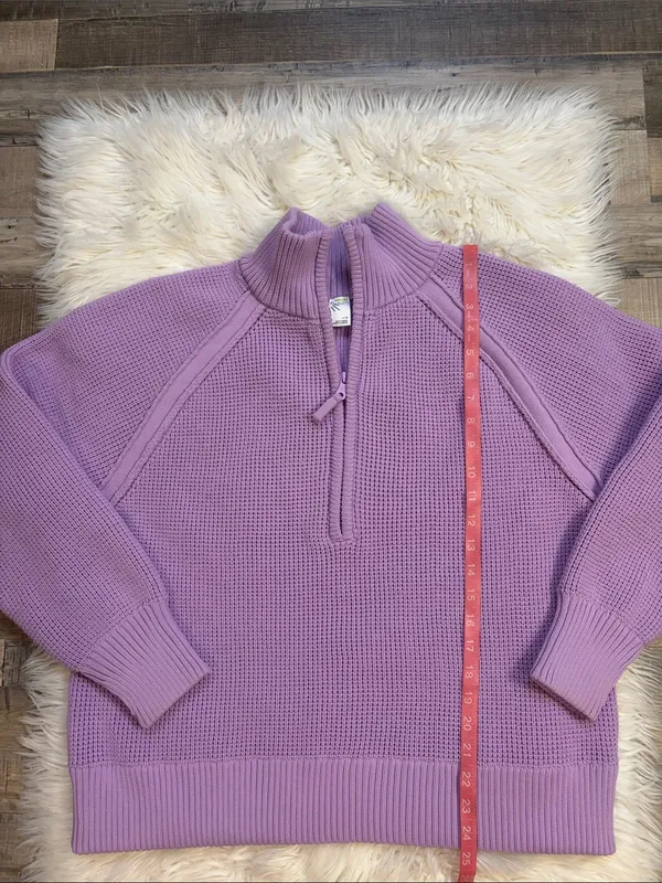 Aerie Offline Cool Down quarter zip slouchy waffle sweater Lively Lilac L - Image 10