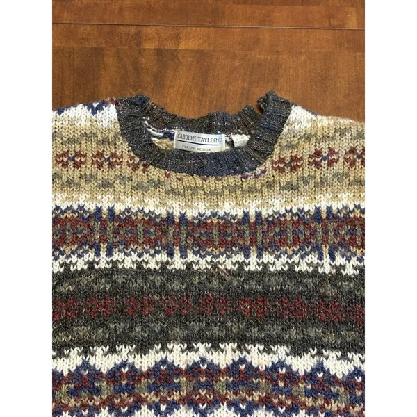 Carolyn Taylor For by Design Sweater Fair Isle Knit Pullover Striped Grandpa Y2K - Image 2