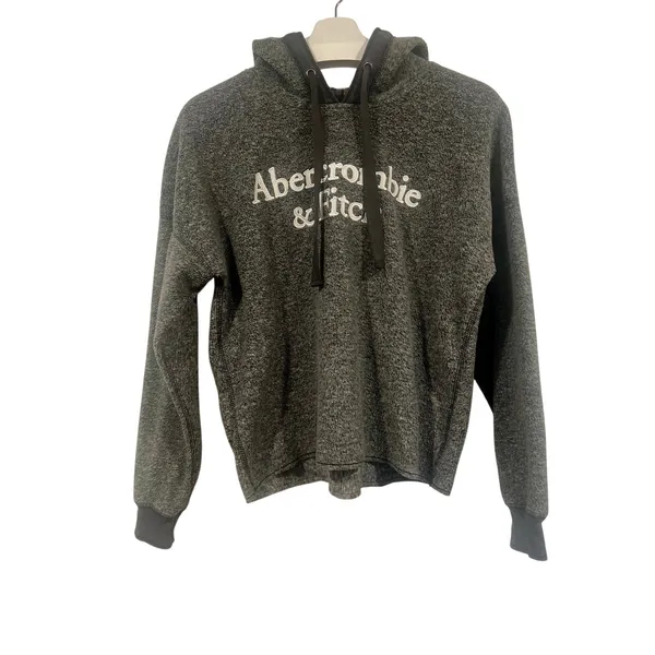 Abercrombie & Fitch Y2K Heather Gray Logo Pullover Hoodie M - Image 2