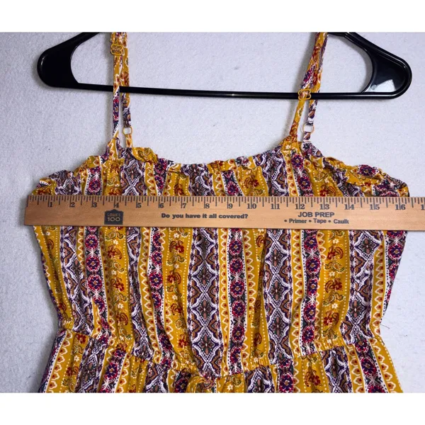 AUW Women Mustard Yellow Boho Striped Wide Leg Jumpsuit Large Floral Geometric - Image 6