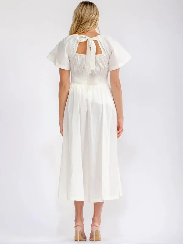 Skies Are Blue Off White Cotton Smocked Waist Maxi Dress with Pockets | Boutique NWT M - Image 4
