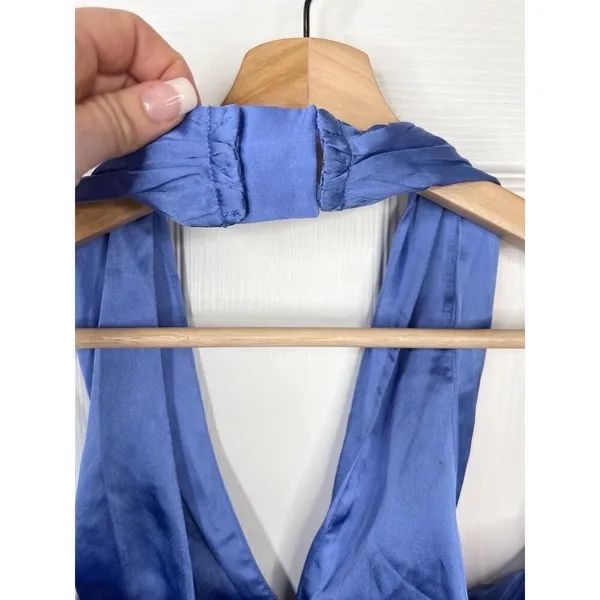 French Connection Blue Satin Halter Top Womens Size XS Smocked back - Image 5