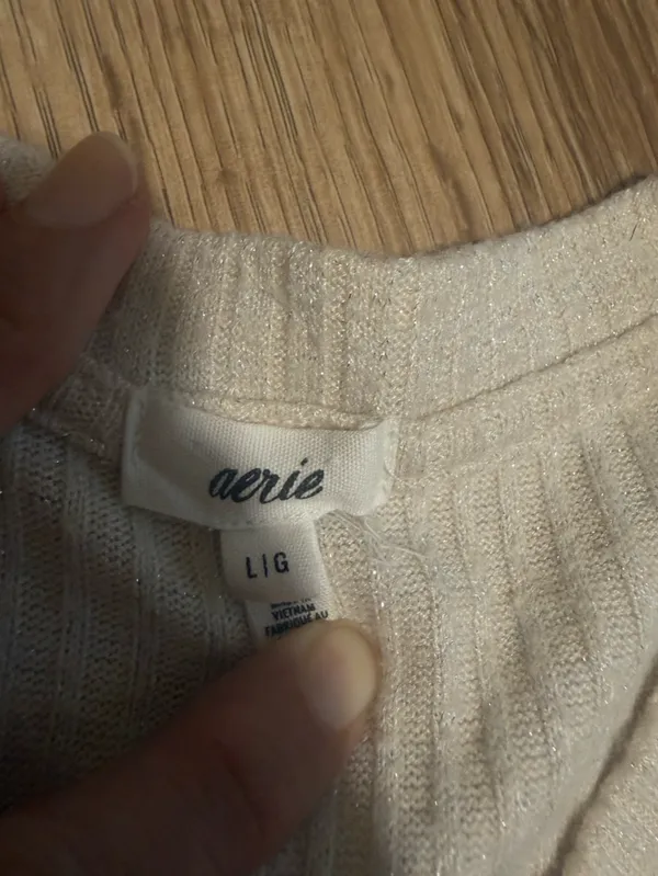 aerie Cream‎ Ribbed Button-Front Long Sleeve Top - Image 4