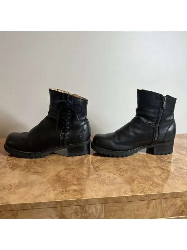 Harley-Davidson Women's Black Leather Moto Ankle Boots Side Zip Lace Detail 9.5 - Image 8