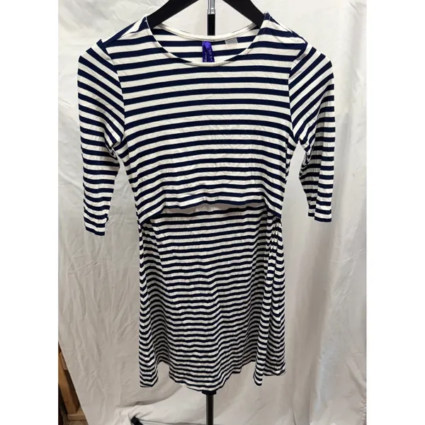 Seraphine Navy/White Striped Maternity and Nursing A-Line Soft Jersey Dress Sz 6 - Image 2