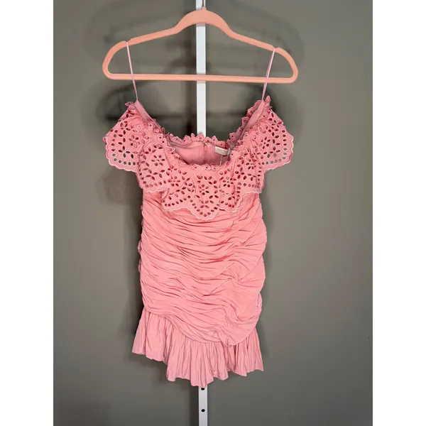 Ramy Brook Milena Strapless Ruched Eyelet Mini Dress Pink Tulip 10‎ NWT Designer - Image 3
