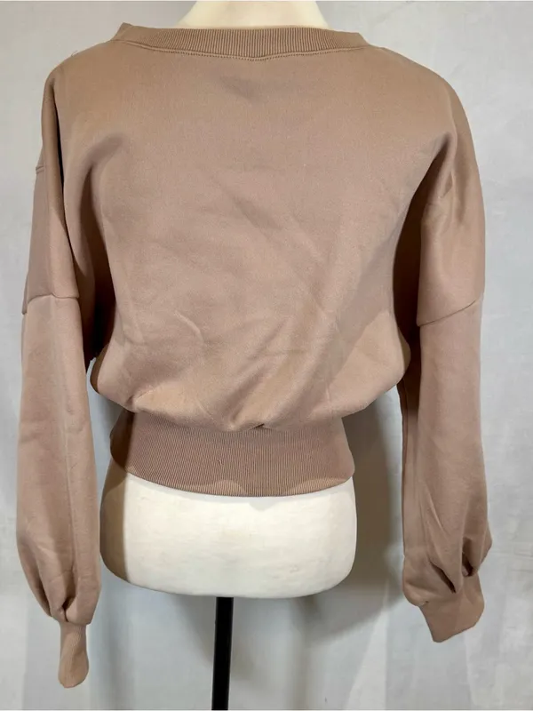 Mocha crop wide waistband sweatshirt top size medium - Image 4