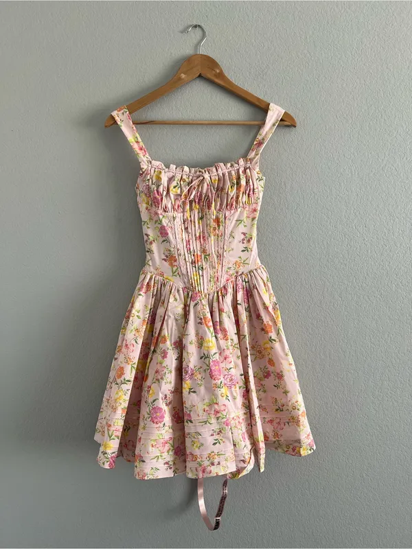 NWT HOUSE OF CB NATASSIA - Pink Meadow Cotton Mini Dress Size XS Longer length - Image 13