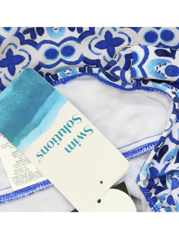 NWT Swim Solutions Double-Tier One-Piece Swimsuit Amalfi Coast Blue Multi 8 - Image 6