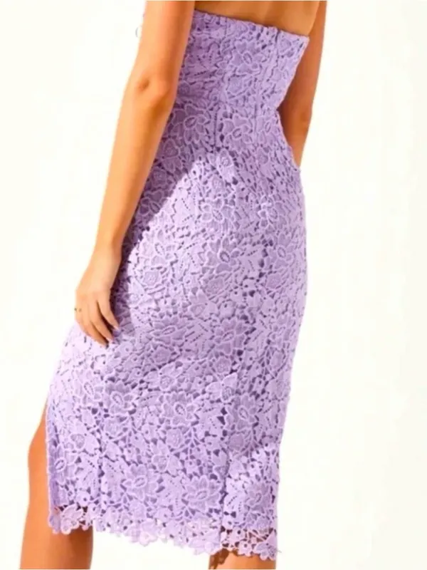 ASTR Lavender Strapless Lace Midi Dress with Side Slit - Image 2