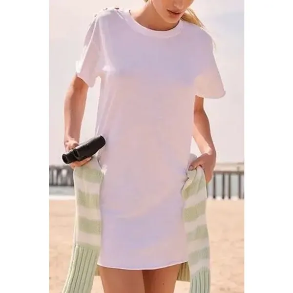 Anthropologie x Nation LTD Women's Dress Rowan T-Shirt Mini Cotton M‎ White Gold - Image 2
