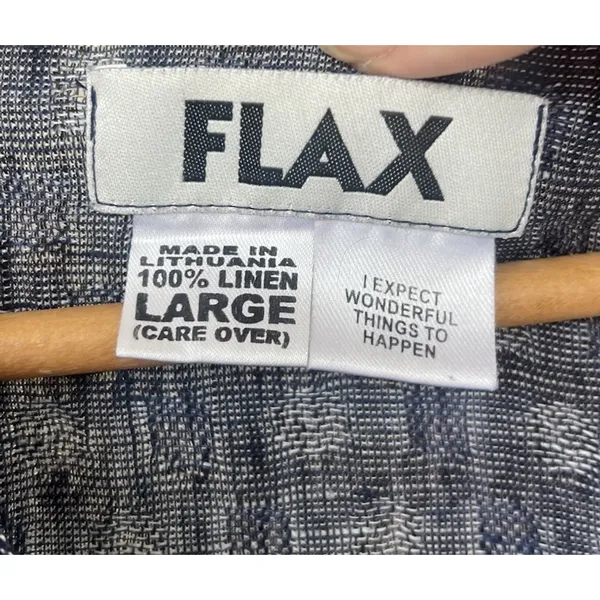 FLAX 100% Linen Blue Textured Top Button Down Women’s L Coastal Grandma Resort - Image 5