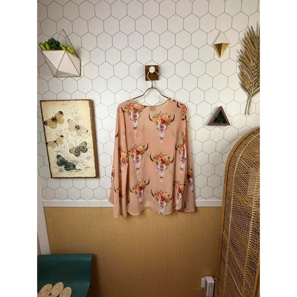 Show Me Your Mumu Peach Western Patterned Long Sleeve Tunic - Size - Small - Image 3