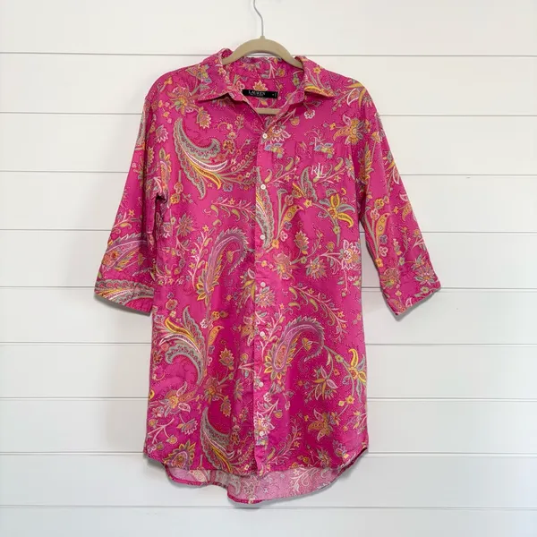 Ralph Lauren Pink Paisley Button Down‎ Shirt Size Medium - Image 3
