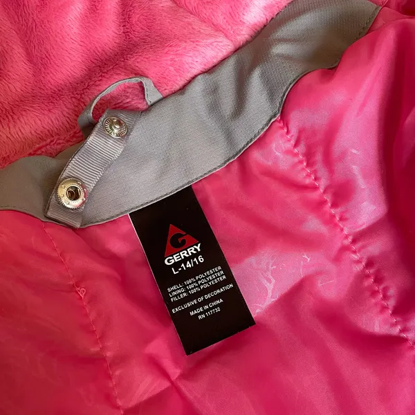 Gerry Girls Ski Jacket Size L 14/16 Gray Pink Hooded Winter Snow Coat - Image 6