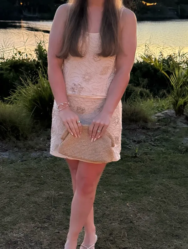 Lulus Abara Cream Beaded Mini Skirt Set - Image 4