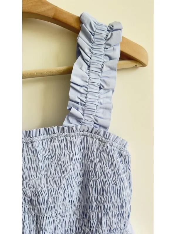 Love, Bonito Periwinkle Blue Smocked Midi Dress Ruffle Straps Cotton L NWT - Image 5