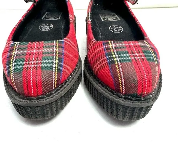 T-U-K Red Plaid Pointed Ballet Creeper Platform Shoes Women’s Size 5 - Image 3