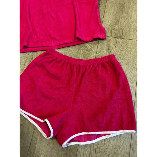 Vintage Vanity Fair Pink Terry Cloth Lounge Set Shorts Top Made in USA Medium - Image 2