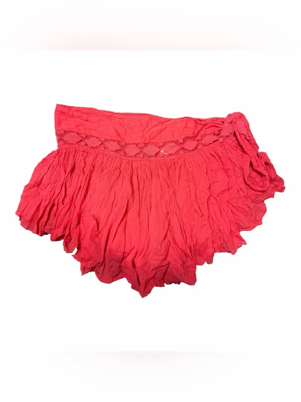 Free People One Coral Boho Wrap Skort Crochet Lace Side Tie Festival Shorts L - Image 5