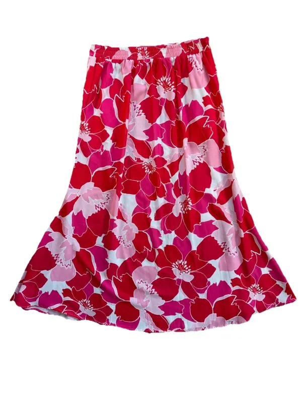 Petal + Pup Pink Red Floral Side Slit Midi Skirt Womens Medium Boho High Waist - Image 3