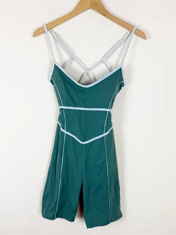 YLLW The Label Breathe Onesie Romper Teal Green White Contrast Trim - Image 4