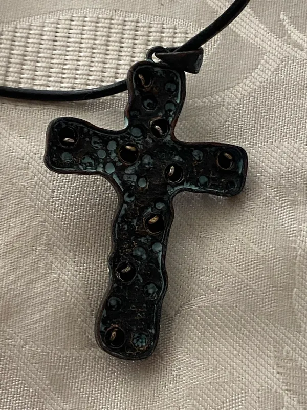 DaVinci Necklace Earrings Set Cross Pendant 3” H Goth Punk Steampunk Black Blue - Image 8