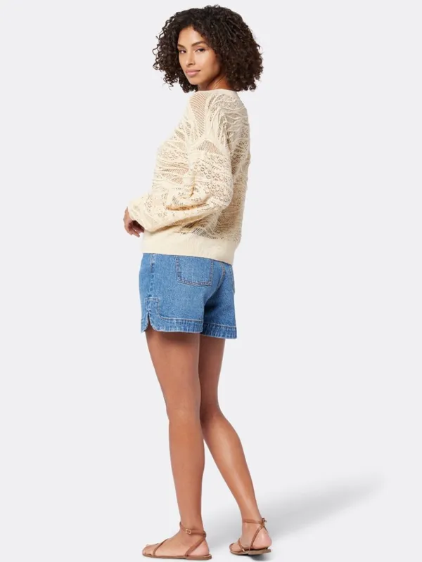 SOFT JOIE Val Crew Neck Sweater in Bleached Sand Beige Lace Textured‎ XXS - Image 3