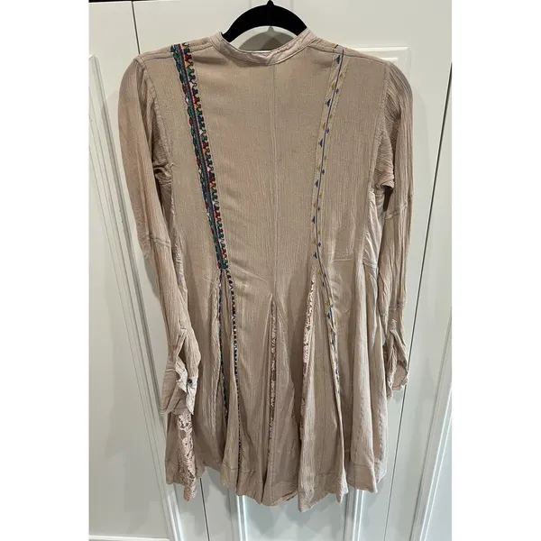Free People FP One Boho Fit & Flare Mini Dress Tan Lace Western Festival Size XS - Image 6