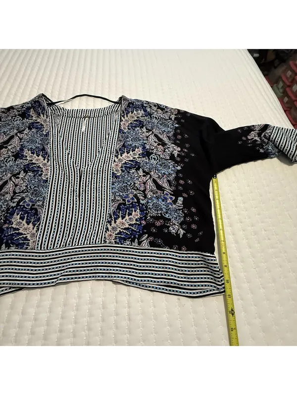 Free People Cropped V Neck Blouse Shirt Printed Floral & Stripes Boho Sz L Large - Image 5