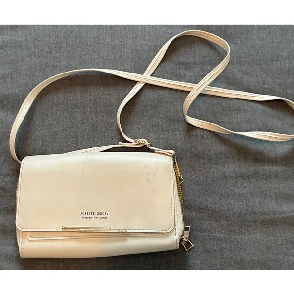Forever LengRui Cream White Crossbody Wallet Bag Rhinestone Accents Organizer - Image 2
