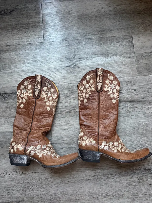 Boutique Cavender's Floral Brown Cowboy Boots - Image 2
