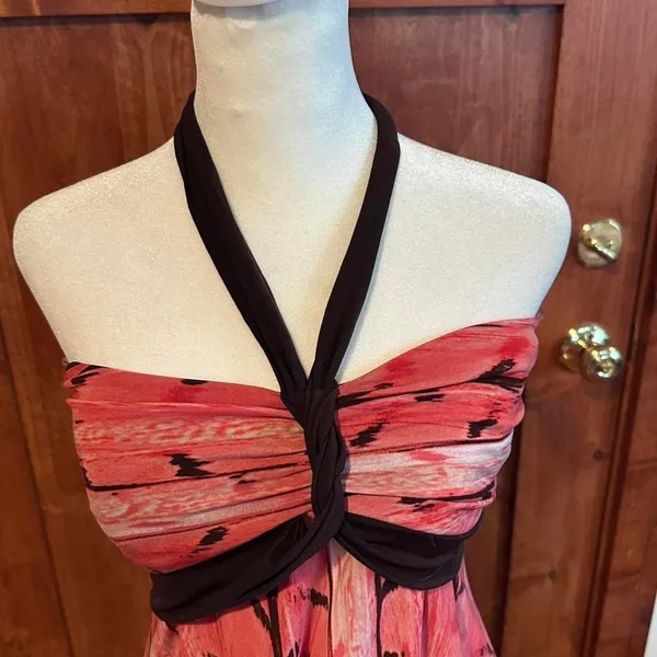 La Belle Vintage Y2K Pink Peacock Halter‎ Mini Dress Small Beach Festival Boho - Image 5